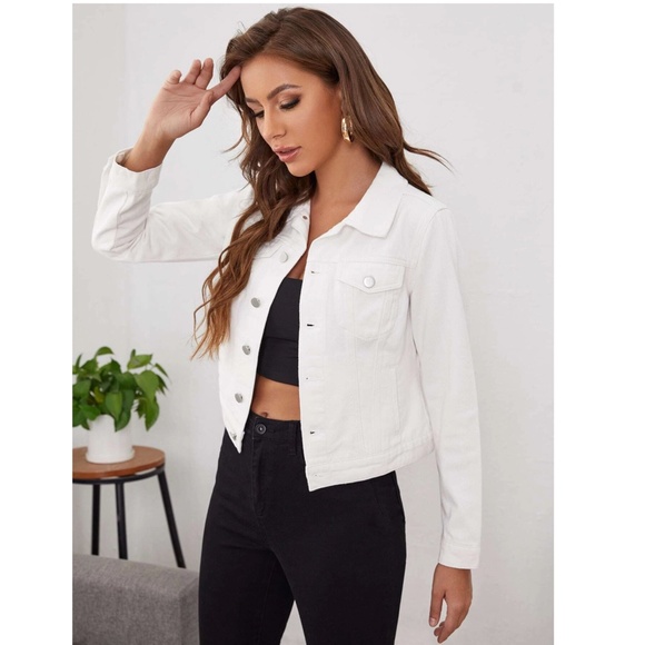 White Denim Jean Jacket Classic Button Up / Down Front Pockets - Picture 5 of 14